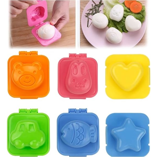 6 stk plast eggeform (tilfeldig farge), egg kokeformer Kok egg Sushi Risform Bento Maker Sandwich Cutter.(7,8 * 7,5 cm)