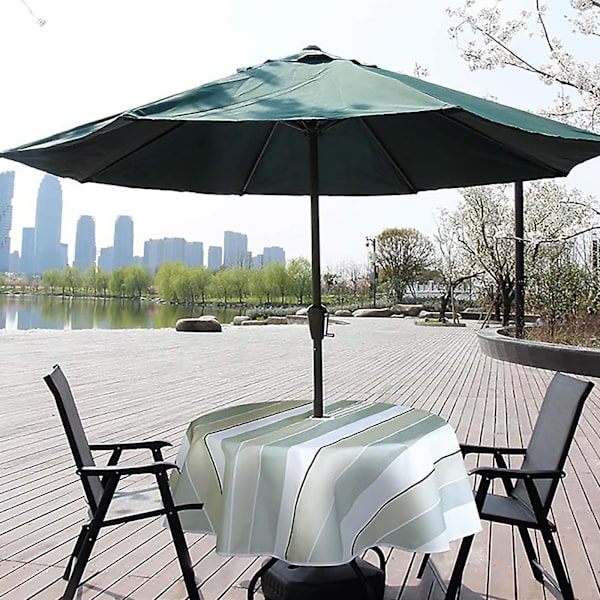 Terrasse gårdhave udendørs dug vandtæt og oliebestandig lynlås dug med paraplyhul (stribet rund 150*150CM)