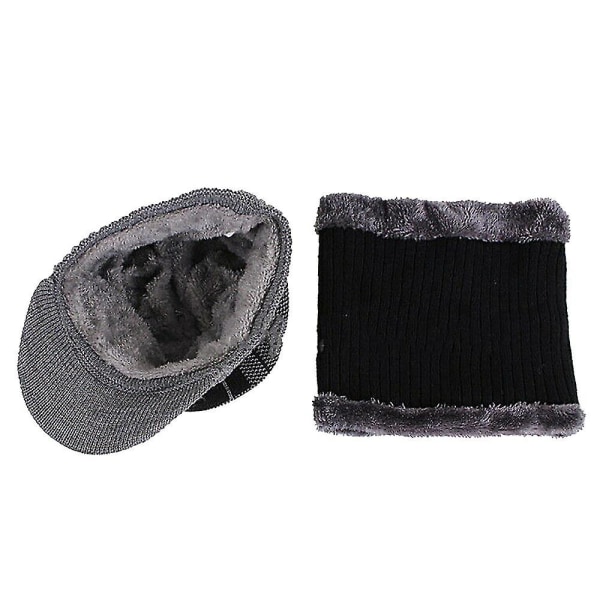 Lämmin talvihuippupipo set fleecevuorattu ulkona neulottu hattu musta
