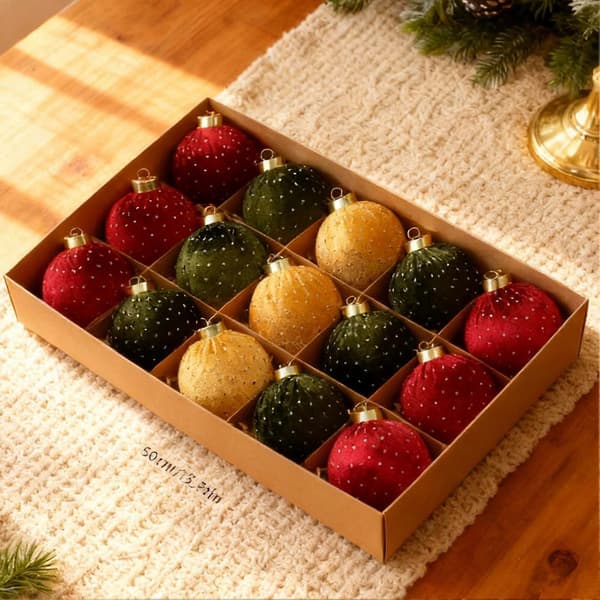 【02】Flocked Ornament Balls Rustik Bondegårdsindretning Julepynt Sæt Til Soveværelse Badeværelse Vinter A