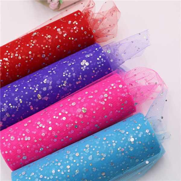 10 Storlekar Sekvenspryd Glitter Tulle Rulle - 15cm Bred Transparent Hård Mesh för Bröllopsdekorationer & Balletkjolar - Ljusrosa Laser Festtillbehör