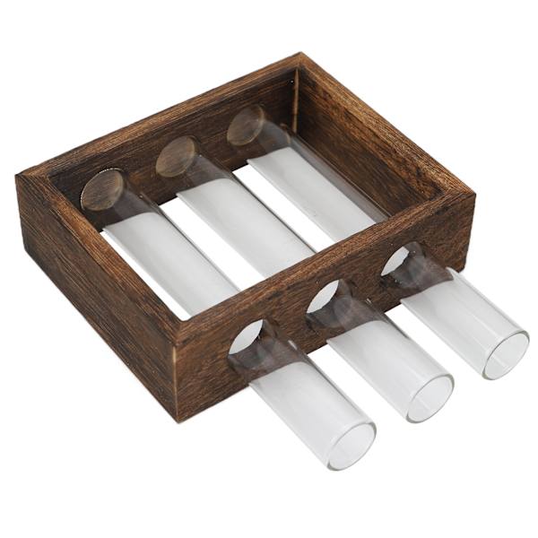 Glasrörvas med träram i retrostil, hög borosilikatglas, för hydroponiska växter, heminredning, 3 flaskor