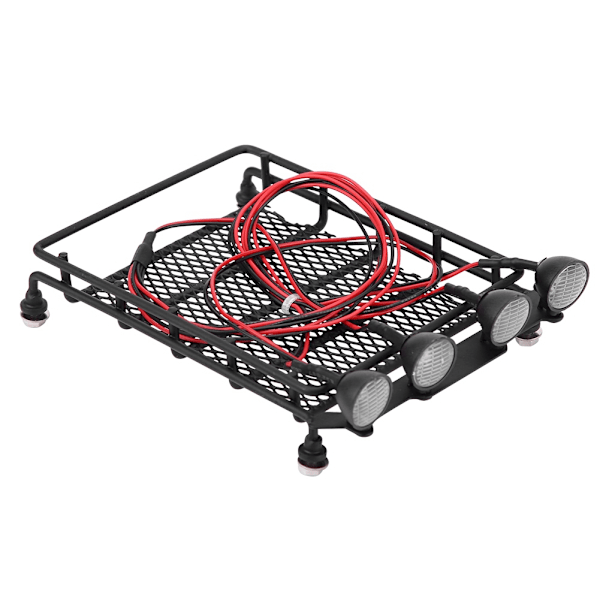 Takräcke Bagagehållare med LED-lampor Runda för Axial SCX10 1/10 RC-bil (2 Vita 2 Röda)