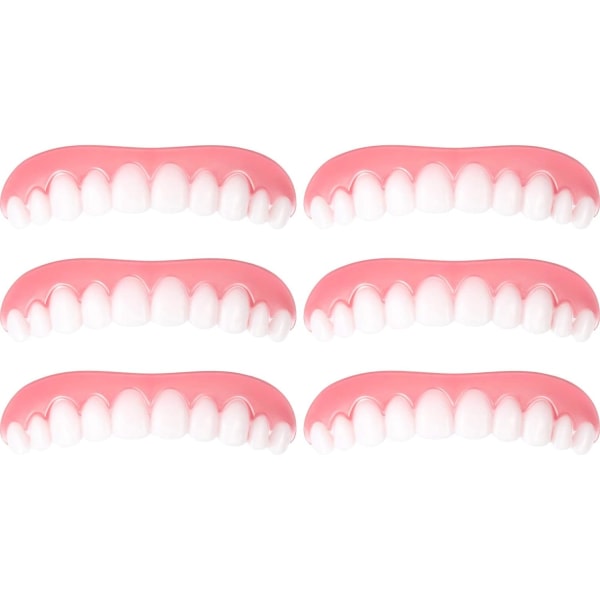 6 instant finerproteser Komfortable øvre smil-tænder Hvide kosmetiske tænder Midlertidige falske tænder Fleksibelt tændfyldningssæt til at dække manglende tænder