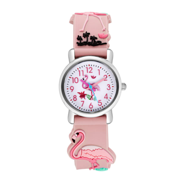 Watch(vaaleanpunainen, flamingo), vedenpitävä lasten rannekello Quartz Movement, 3D-sarjakuvasuunnittelu, digitaalinen watch 3-11-vuotiaille tytöille