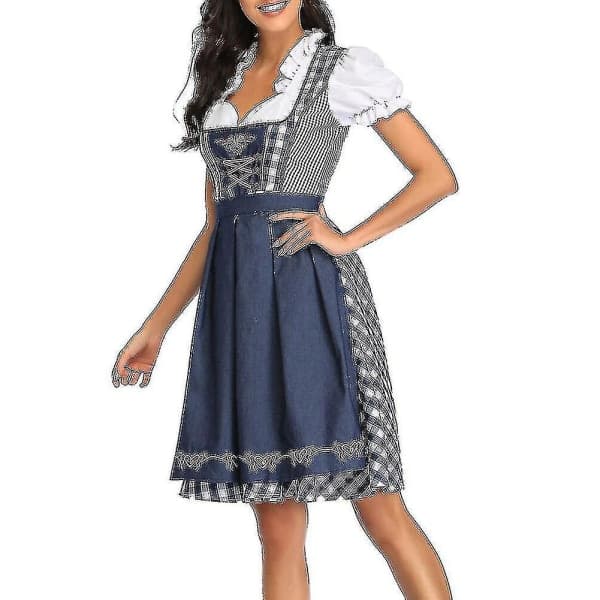 Nye damer Dirndl bayerske kvinders traditionelle kjole ølpige kjole bluse forklæde Sort XL