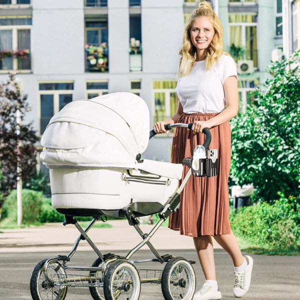 Vagnkopphållare, Universal Kaffeflaskhållare med Telefonhållare Organiserare för Barnvagn, Barnvagn, Buggy, Cykel, Rullstol, Gåstol (Svart-Stil 2)