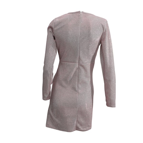 Hip Wrap Dress Størrelse M Rosa Lang Erme Pustende Stretch V-Hals Slirekjole til Fest