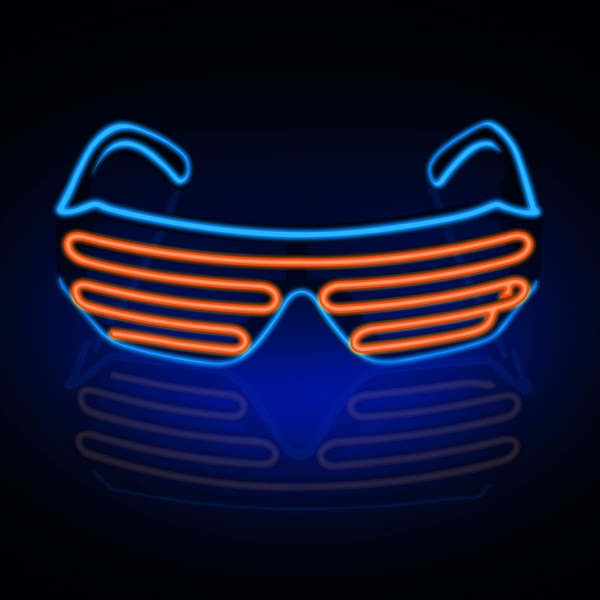 Neon Rave-briller (blå+orange) Blinkende LED-solbriller lyser op DJ-kostumer til fest, 80'er, EDM, Halloween