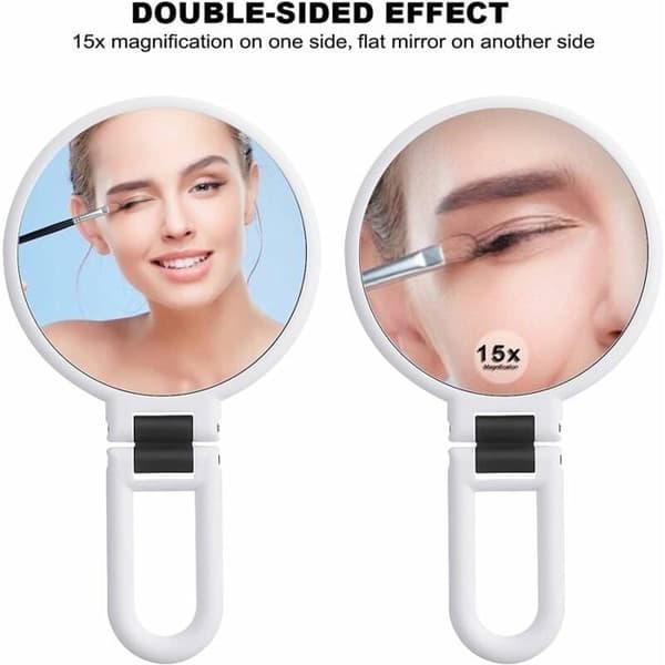 15x Magnifying Mirror, Double-Sided, Foldable Mirror with Handle, Perfect for Makeup and Hairdressing, White YYV