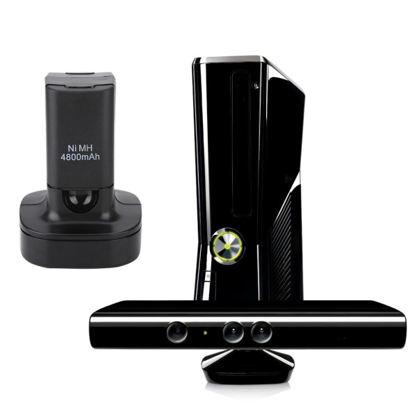 Uppladdningsbara batterier med laddningskabel för Xbox 360 Slim 4800mAh 3,7V (EU-kontakt 100-240V)