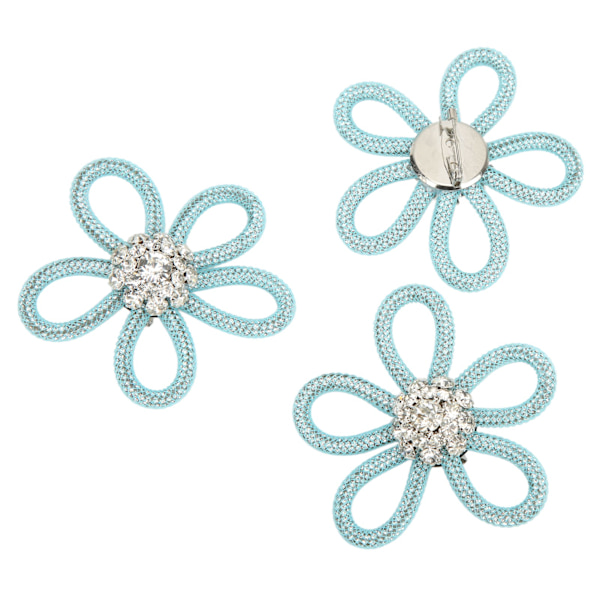 3 st Brocher för Skor Söta Färger 6cm Rhinestone Bred Blomma Form Kläder Broch för Skor Väska Bröllopsklänning Blå Mesh Vit Rhinestone