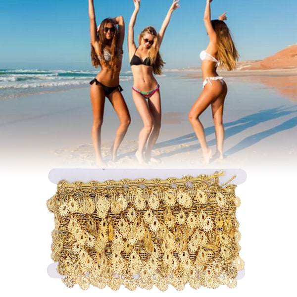 Midje-kjede i gullbelagt med frynser, paljetter og delikat bikini-kroppskjede for fest og strand - 10 meter
