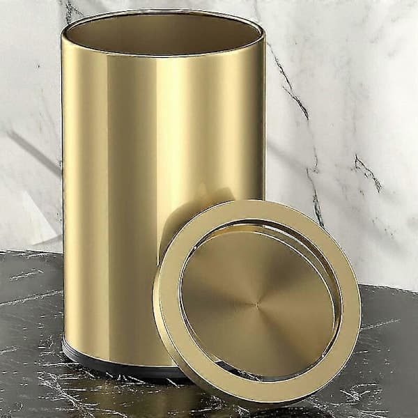 Metallic Gold Steel Bathroom Bin with Swing Lid, 9L Compact Waste Bin