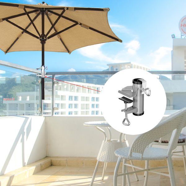 Fleksibel Parasolholder i Rustfrit Stål - Heavy Duty - Fastgørelsesklemme til Have Balkon Parasol