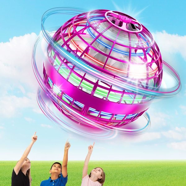 Børns håndstyret mini dronebold (pink), flyvende boldlegetøj, børns indendørs udendørs 360° roterende RGB let flyvende spinner, svævebold