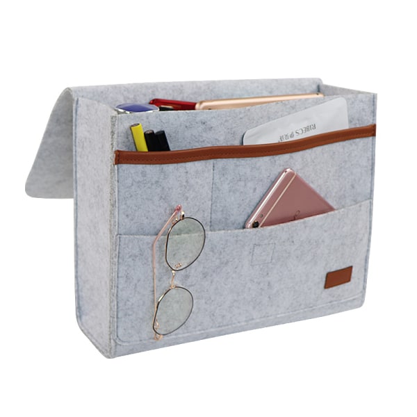 Grey-Caddy Organizer, Filt Bedside Caddy Bedside Pocket Opbevaringspose til telefon, fjernbetjening, dagbog, kuglepen, magasin, briller