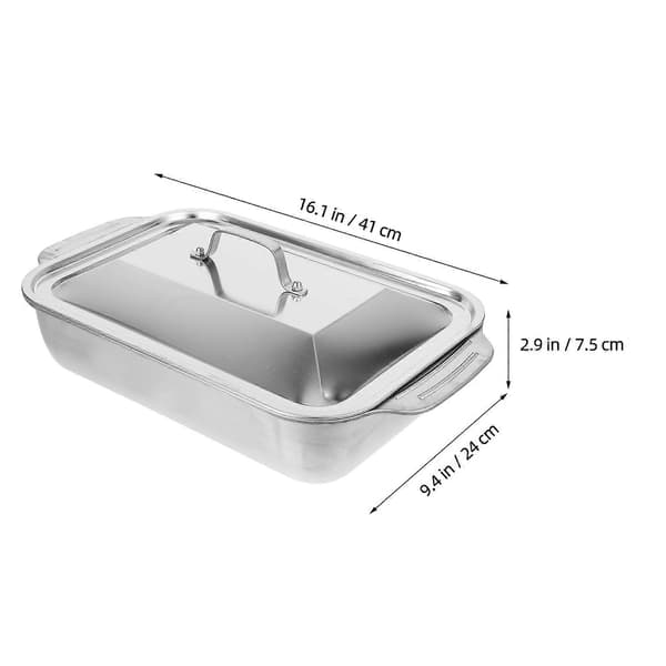 Rustfri fiskegrillpande, rektangulær, dyb, med låg Sølv Silver 41.00X24.00X7.50CM