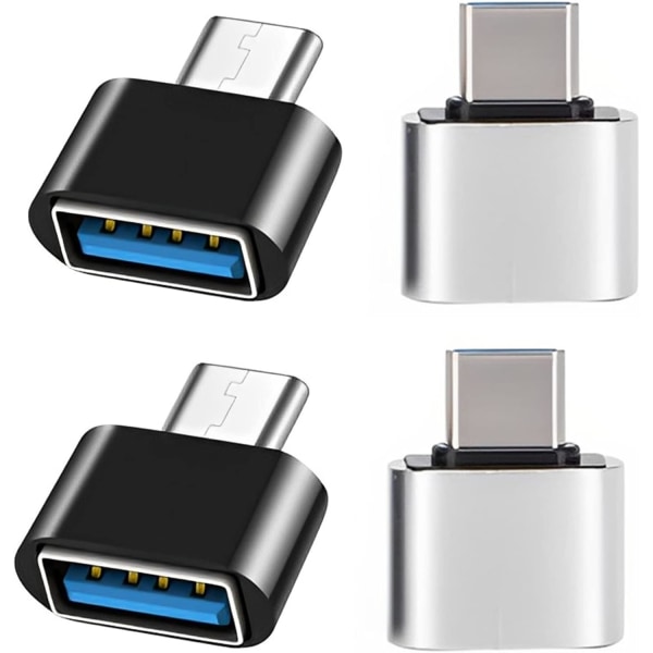 USB C till USB -adapter (4-pack), OTG USB C till USB -adapter, USB hona till USB C-hane kompatibel med MacBook Pro, Samsung Galaxy, Type-C-telefoner och mer