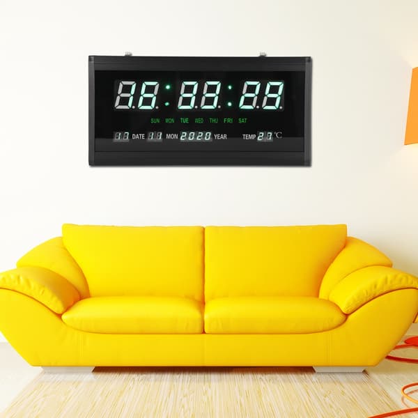 LED Digital Evighetskalender Väggklocka Svart Ram Gröna Siffror EU-kontakt 110-220V