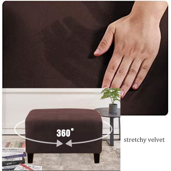 (Mörkbrun) Stretch Ottoman Covers Velvet Ottoman Cover Rektangel Fotpall Cover Fotpall Cover