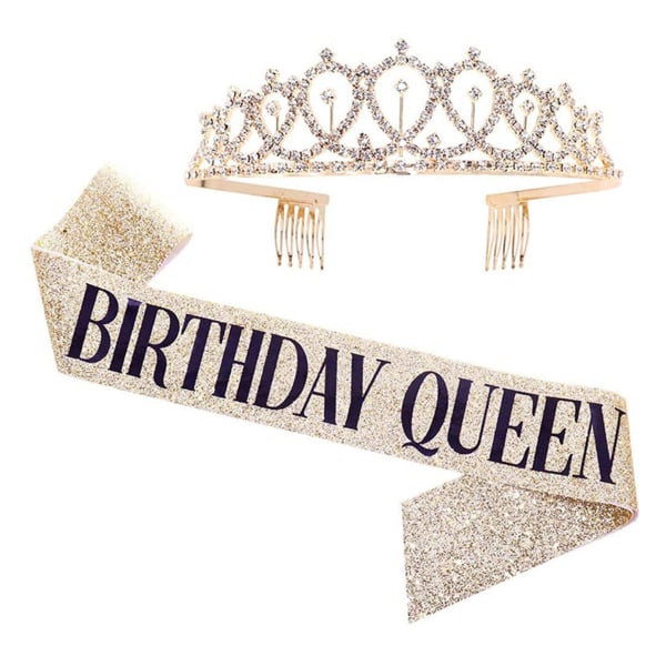 Queen Prom Crowns Sash Elegant födelsedag Queen Letters Queen Sash Tiara Set för Party Birthday Party Golden