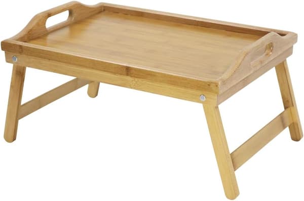 Sengebrett med sammenleggbare ben, bærbart frokostbrett, serveringsbrett, bambusbord, 40*30*21.5 cm