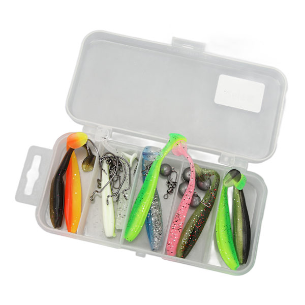 Fiskeset med tvåfärgad T-svansbete, snabbkoppling, blyvikt, vevkrok, swivel-stift, fisketillbehör, 7 cm