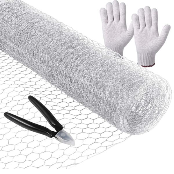(Specifikation: 0.1*5m set inkluderar: 1*hexagonalt nät+1 par handskar+1*tång) DIY hantverk hemdekoration lätt galvaniserat hexagonalt nät