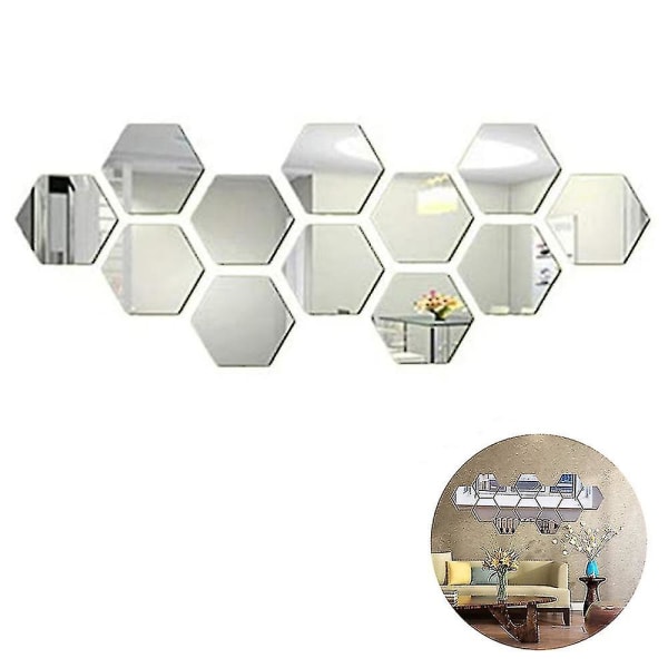 12 stk guld spejl wallstickers geometrisk sekskantet spejl-46*40*23mm