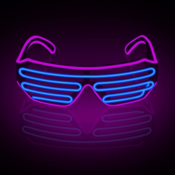 Neon Rave-briller (lilla blå) Blinkende LED-solbriller lyser op DJ-kostumer til fest, 80'er, EDM, Halloween