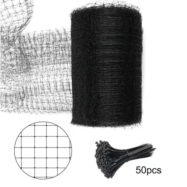 Hagenett og gjerde mot fugler og hjort Fuglenett Netting 4,2 meter lang og 4,2 meter bred (hull 1,2 cm tykk 12g/m2. Inkluderer 50 stk kabelbindere)