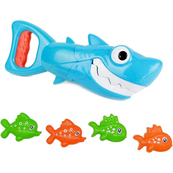 Babybadelegetøj - 2022 opgraderet blåhaj med tænderbidning omfatter 4 legetøjsfiskebadelegetøj til børn i alderen 4-8 Drenge Piger Småbørn Poollegetøj