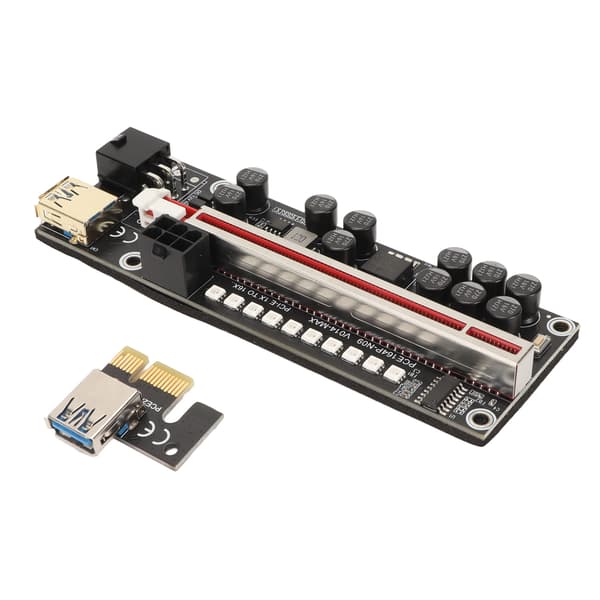 PCIe Riser-kort 6-bens strømadapter 1X 4X 8X 16X USB Plug and Play Sort