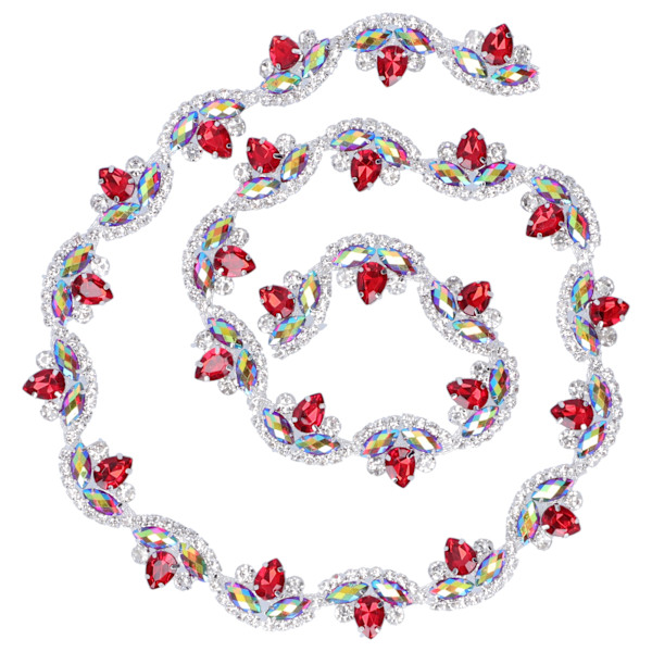 Rhinestonekedja Färgad Blomma‑Form DIY Sömnad Hantverk för Kläder Skor Väska Dekoration Röd+Silver Bas