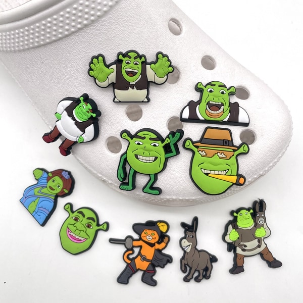10 stykker 3D Clog Sandal Ornaments (Shrek), Sko Charms, Søte Sko Ornamenter for Clogs Sko Sandal Armbånd DIY