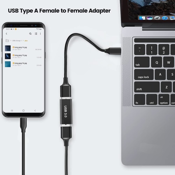 Adapter (2-pakning) 3.0 USB A til 3.0 USB A, USB-hunn-til-hunn-adapter, USB 3.0-adapterforlengelseskontakt for å koble til to USB-han-ender