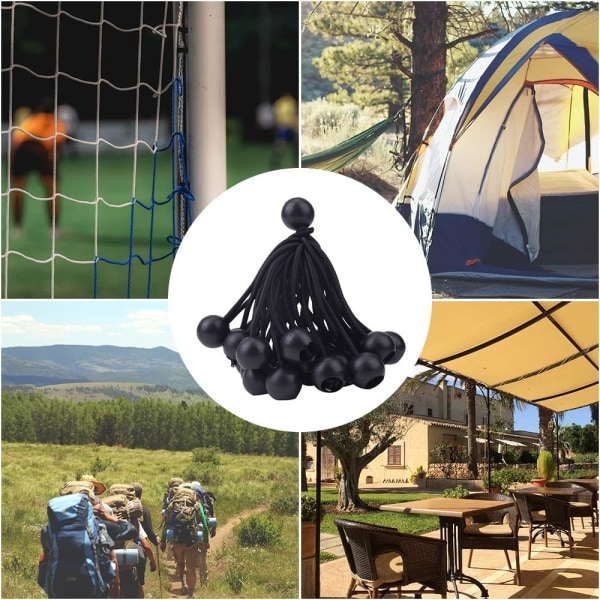 50 stk Elastiske ballstrikksnorer (svart), presenningsstrammer for lysthus, camping, teltsnorer, gardinforlengelsessele, 10 cm