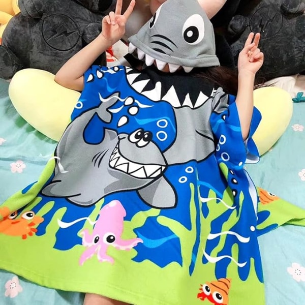 Barnebadehåndkle (Blue Shark 150x75cm), Barnebadehåndkle, hette Ultramykt badehåndkle Badekåpe Jente Gutt 6 - 14 år Blå Dinosaur