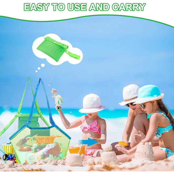 Strandleksaksväska i mesh , 2-delad strandleksaksväska Stor strandväska för barn Mesh strandväska i nät, för att bära leksaker och handdukar