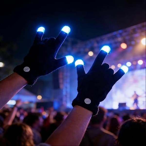 LED Lysende Handsker til Børn og Voksne, Sorte Strikhandsker med Fingerspidslys, Halloween Julefrokost Handsker, 7 Farver Belysning 3pcs
