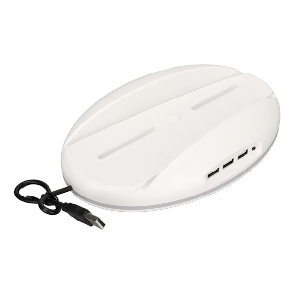 LED-stativ för PS5, elegant plug-and-play-dockningsstation med 3 USB2.0-portar, färgglada lampor, vit