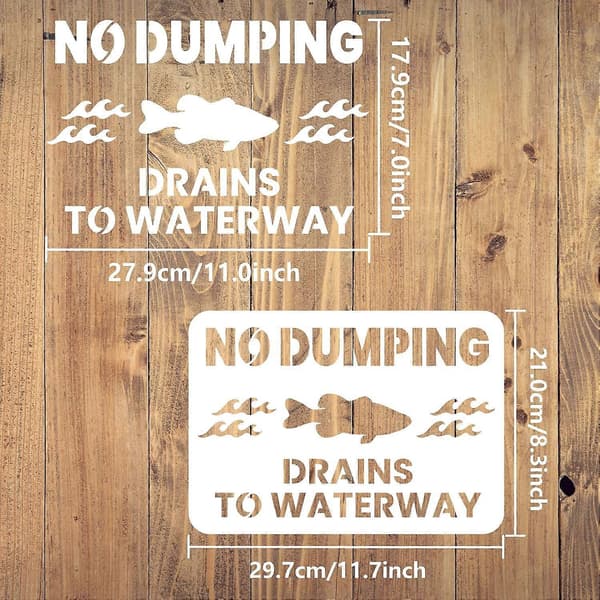 Intet dumpningsskilt - 11,7x8,3 tommer plaststencil til indendørs og udendørs afløb
