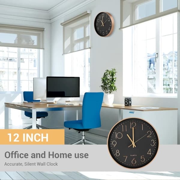 [02]Modern Silent Quartz Wall Clock 30 cm, Oversized Numbers Round Wall