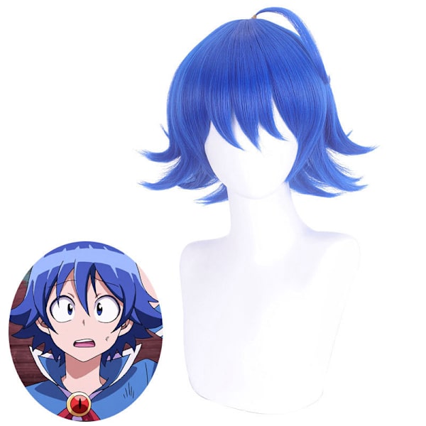 Kort bølget mørk rød paryk Anime Tanjirou paryk Halloween kostume fest Cosplay paryk-BLÅ