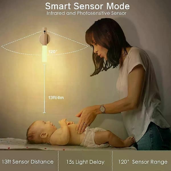 【bt02】8-pack Smart Motion Sensor Night Light Wireless Magnetic USB Rechargeable LED Wall Lamp compatible with Corridor Bedroom Bathroom Kitchen Walnut-4Pack