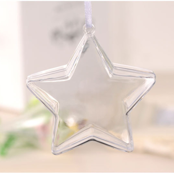 Evighetsblomma Design Transparent Plastkula, Ihålig Femkantig Form, Tillverkad av Hållbar PS-Plast, Mått: 80x80x36mm