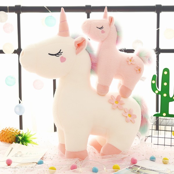 Hvit Kawaii Unicorn utstoppet plysjleketøy Myk Dyrehest Dol