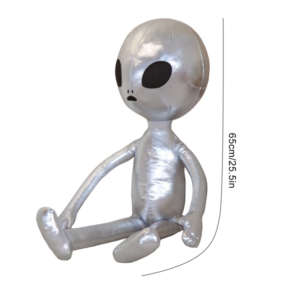 Charmig 65CM Poppy Bear Plyschleksak - Söt Alien Docka i Ljus Silver PU-Läder (0.34KG)