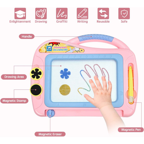 Vaaleanpunainen 1kpl Magic Stone Board -lelu 2-4-vuotiaille lapsille Magneettitaulu Lasten pyyhittävä kirjoitustaulu Luovat lelut Lasten syntymäpäivälahja 2 tyynyllä